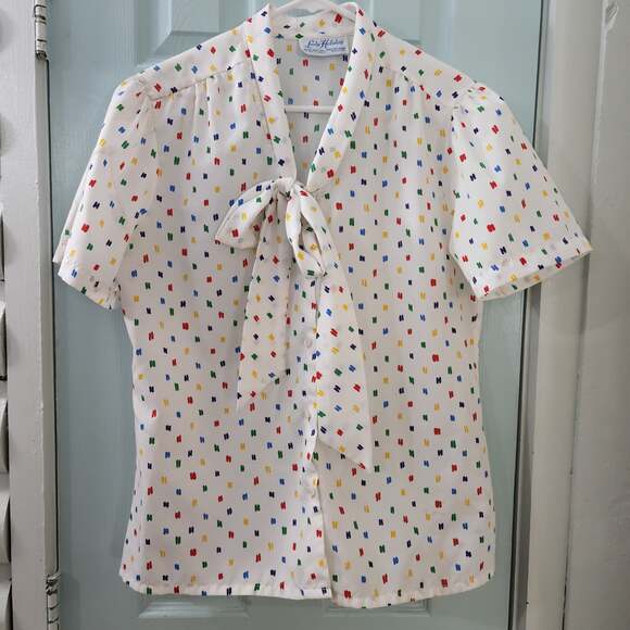 Lady Hathaway Tops - Blouse multicolored rainbow short sleeve shirt medium large